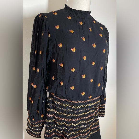 Farm Rio | Long Sleeve Crepe Smocked Mini Dress | Embroidery & Beads | XL - Picture 3 of 8